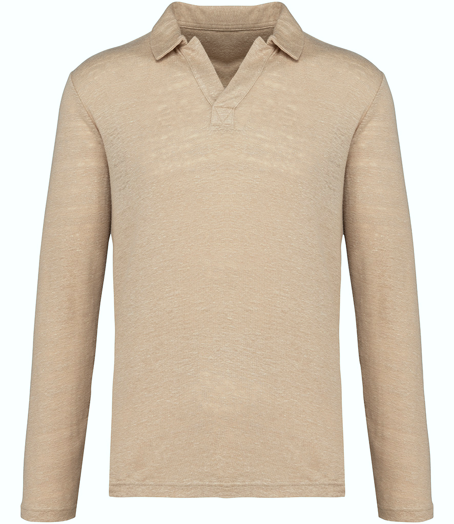 Long Sleeve Linen Polo Shirt